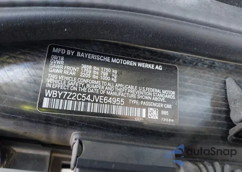 2018 BMW I3 94Ah from USA, damaged, VIN WBY7Z2C54JVE64955